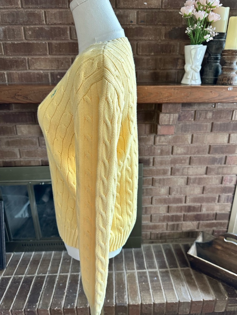 Vintage Ralph Lauren Cable Knit Cotton Crewneck Sweater Light Pastel Yellow L* - Picture 2 of 5